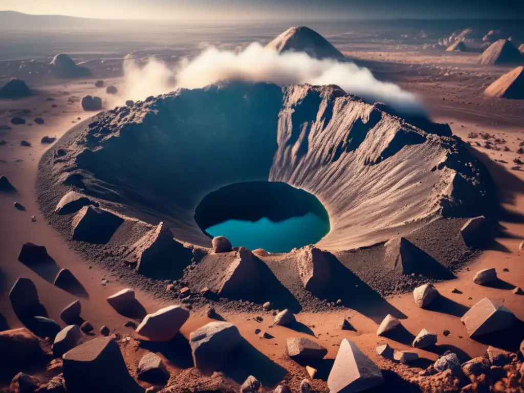 An immense asteroid collision deposited crumbling debris and scarred Earth's surface, leaving a lasting legacy of the past