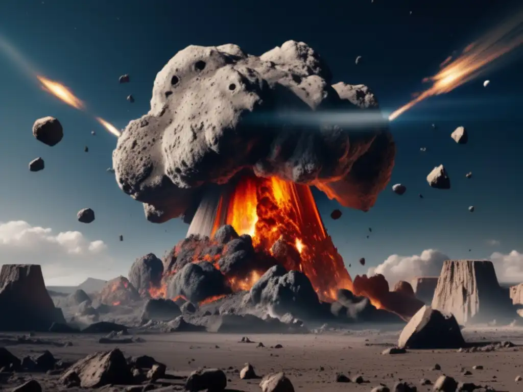 A stark image of an asteroid impact on Earth's surface, captured from a low angle perspective