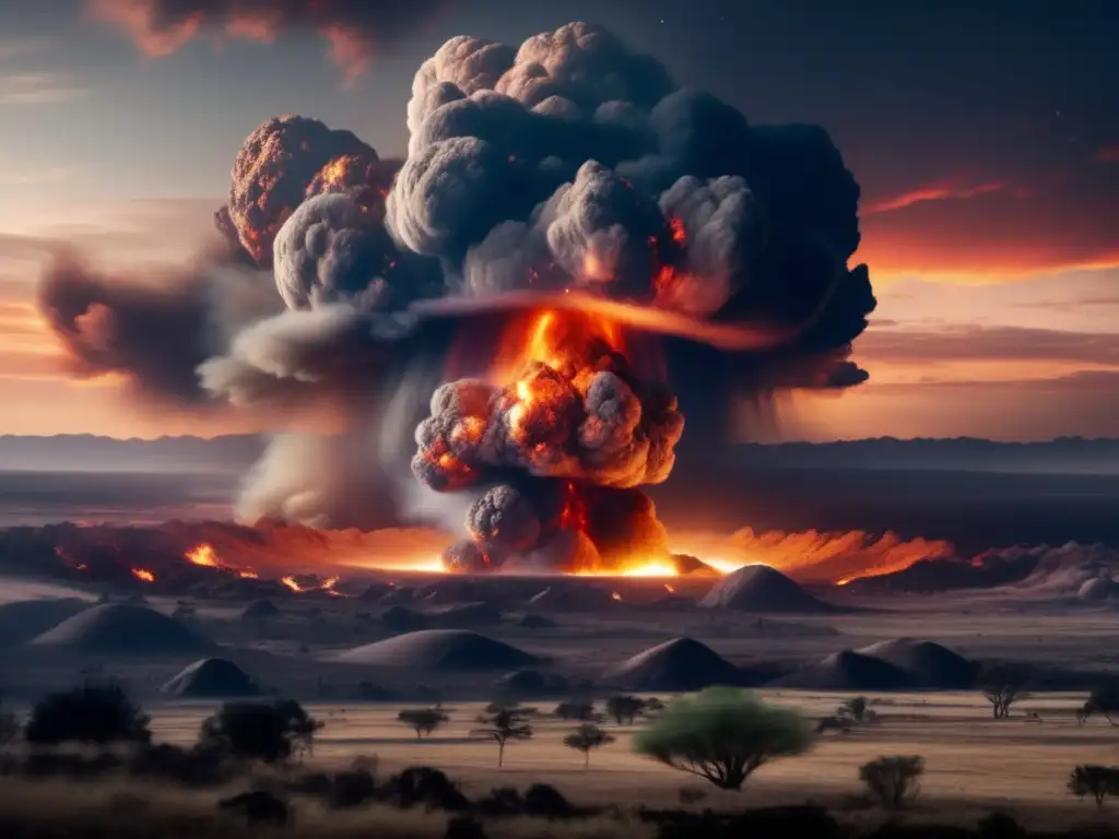 A devastating asteroid impact on Earth, causing intense fire and smoke to billow from the crater