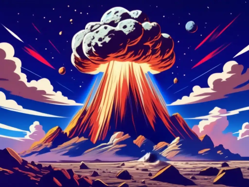 An intense asteroid impact is captured in crystal detail, with jagged rocks and craters visible on the looming space rock