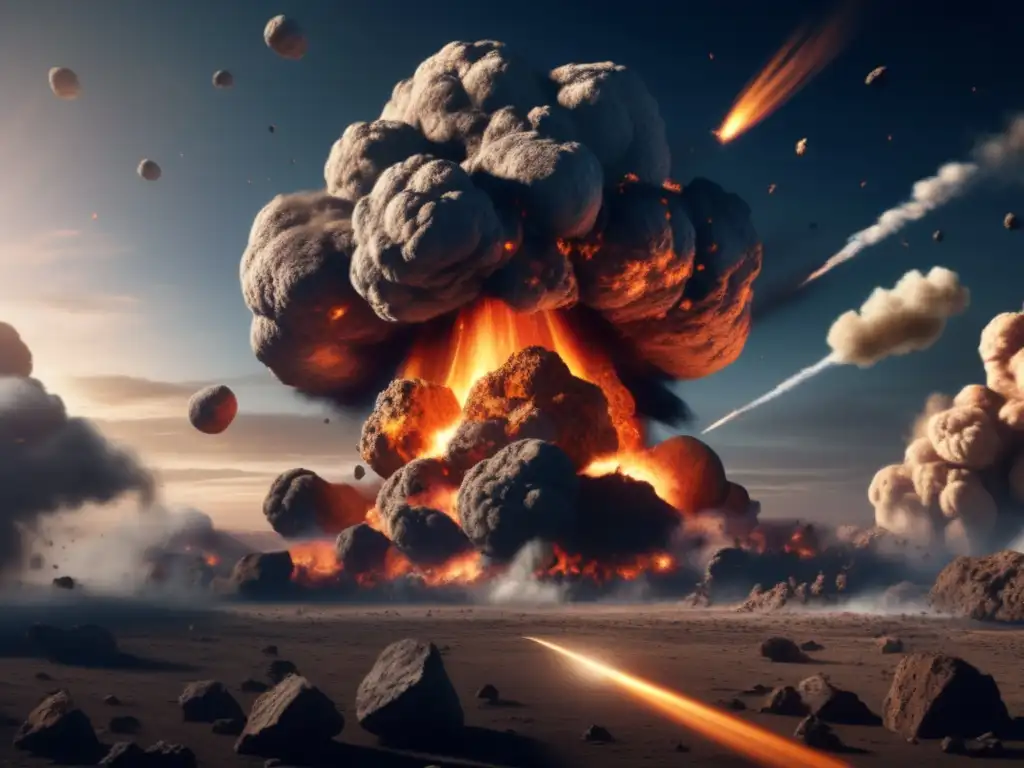 Earth on Fire: The Devastating Asteroid Impact A photorealistic depiction of an asteroid impact on Earth, with explosive force, debris, and smoke