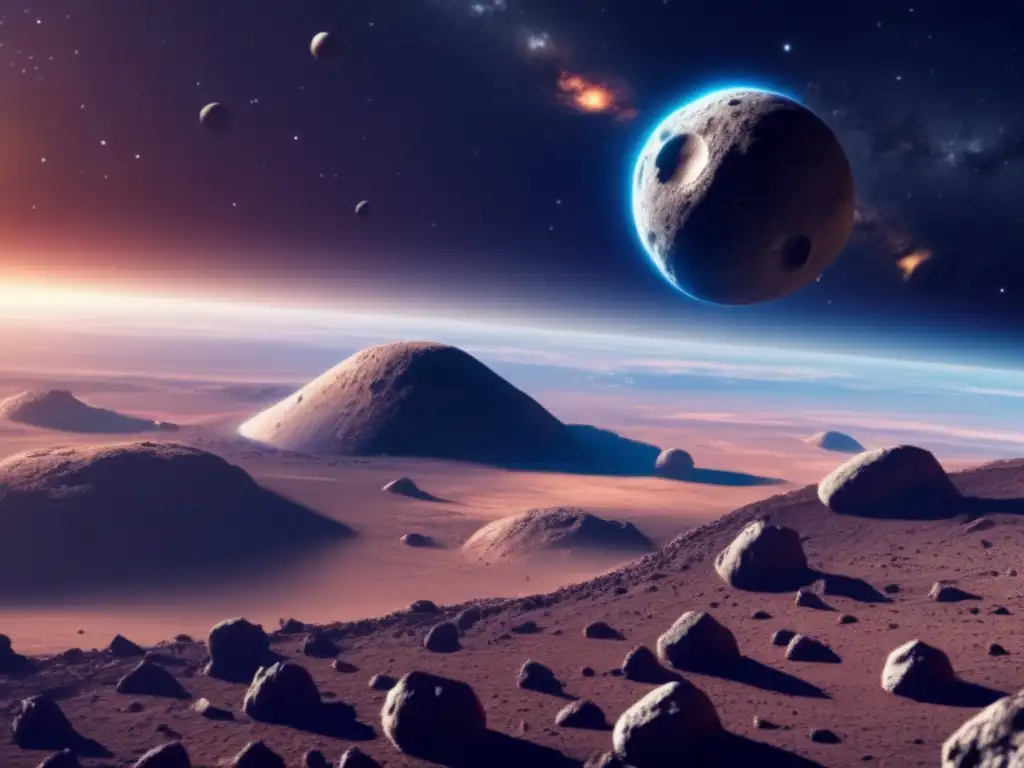 A terrifying view of an asteroid hurtling towards Earth, its surface revealing intricate craters and jagged rocks