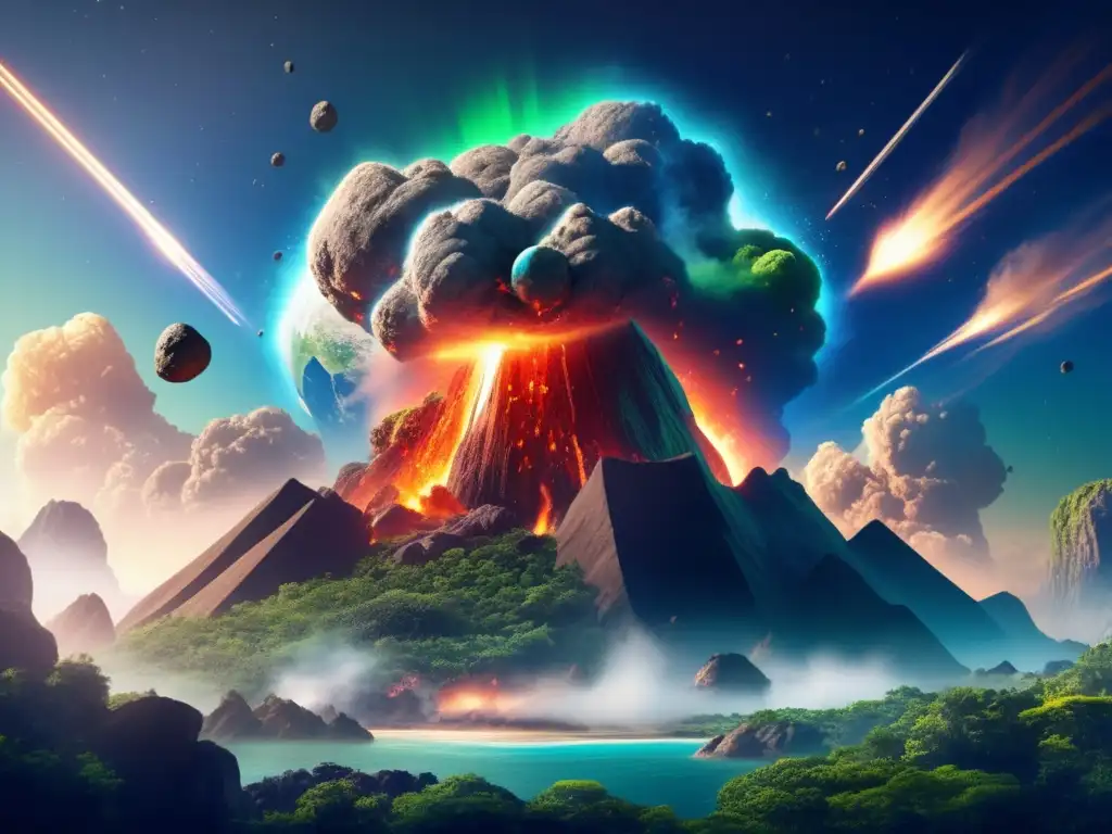 Asteroid impact on Earth: Gray and dusty asteroid hurtling through space, transforming Earth's terrain with intricate details