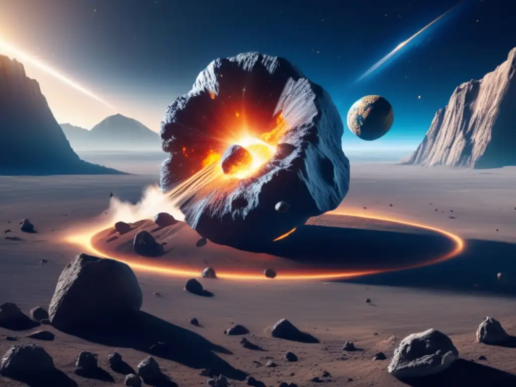 Asteroid impact site visible from space, marker blue-brown
