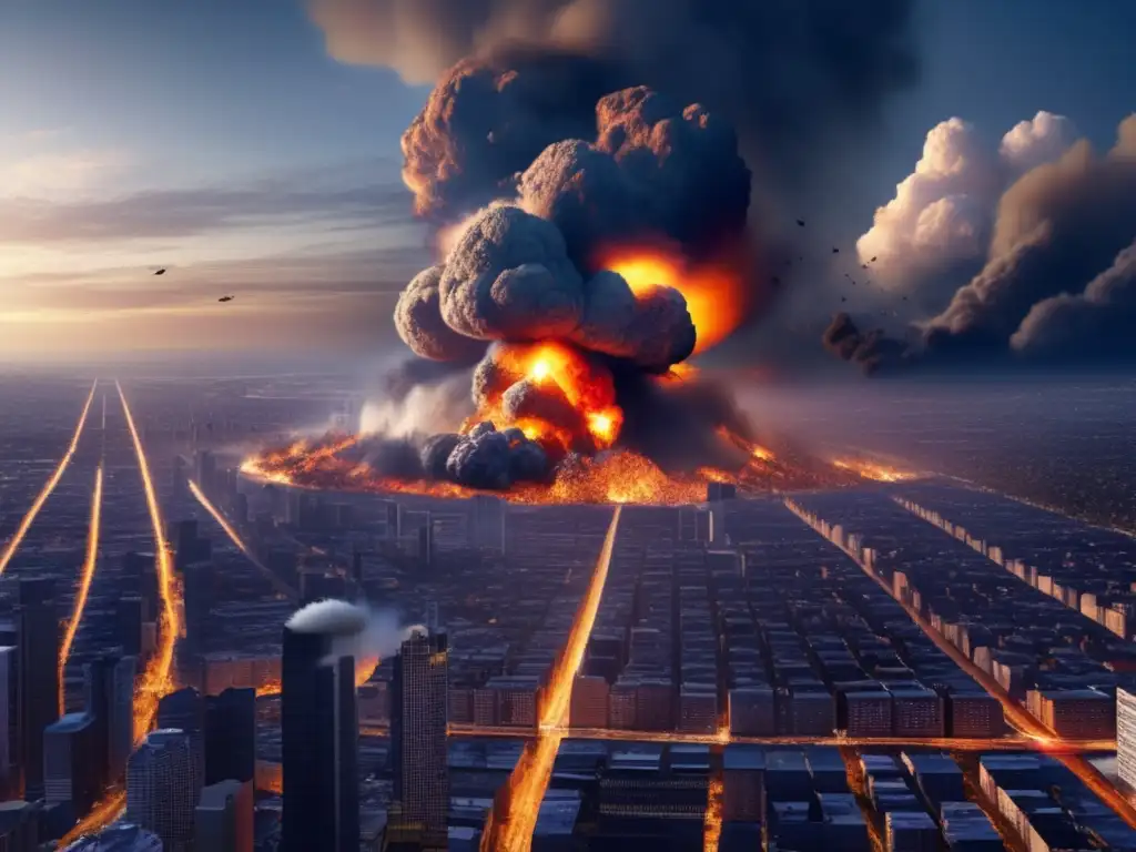 Dash - A photorealistic depiction of an asteroid impact event on a densely populated urban cityscape