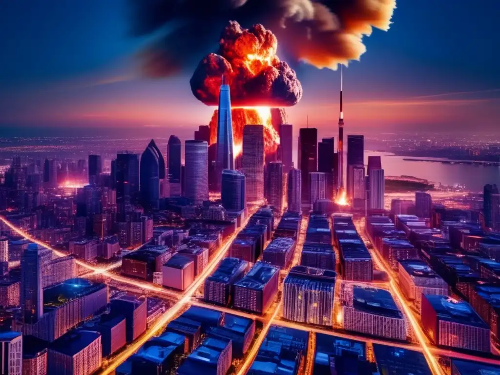 Dash - A horrifying photograph of a fictional city destroyed by an asteroid impact, captured at a high angle
