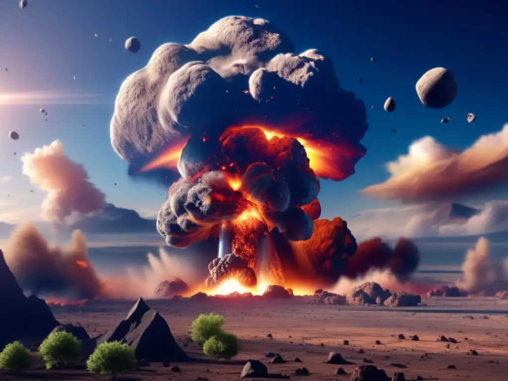 Asteroid Impact: Destruction and Aftermath of an Ice Age An asteroid impact on the Earth's surface causes a massive explosion, with a vivid photorealistic style capturing the scientific tone