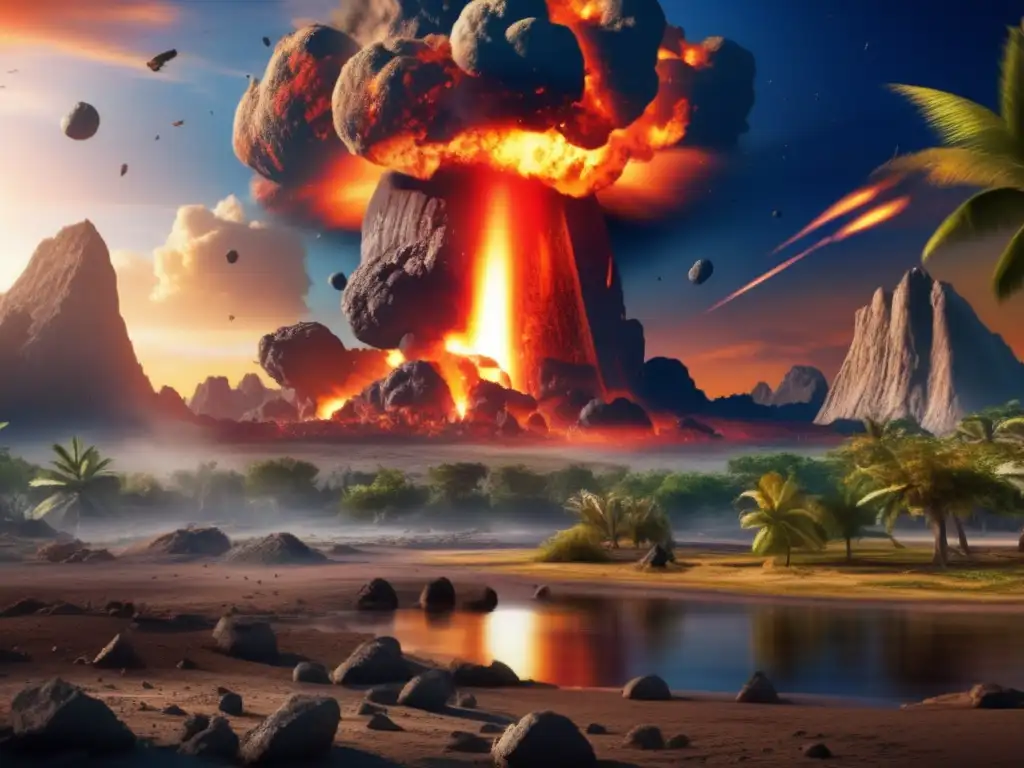 Asteroid Impact: A Prehistoric Planet's Doom A breathtaking destruction captures asteroid impact on a prehistoric world, vivid colors and meticulous details