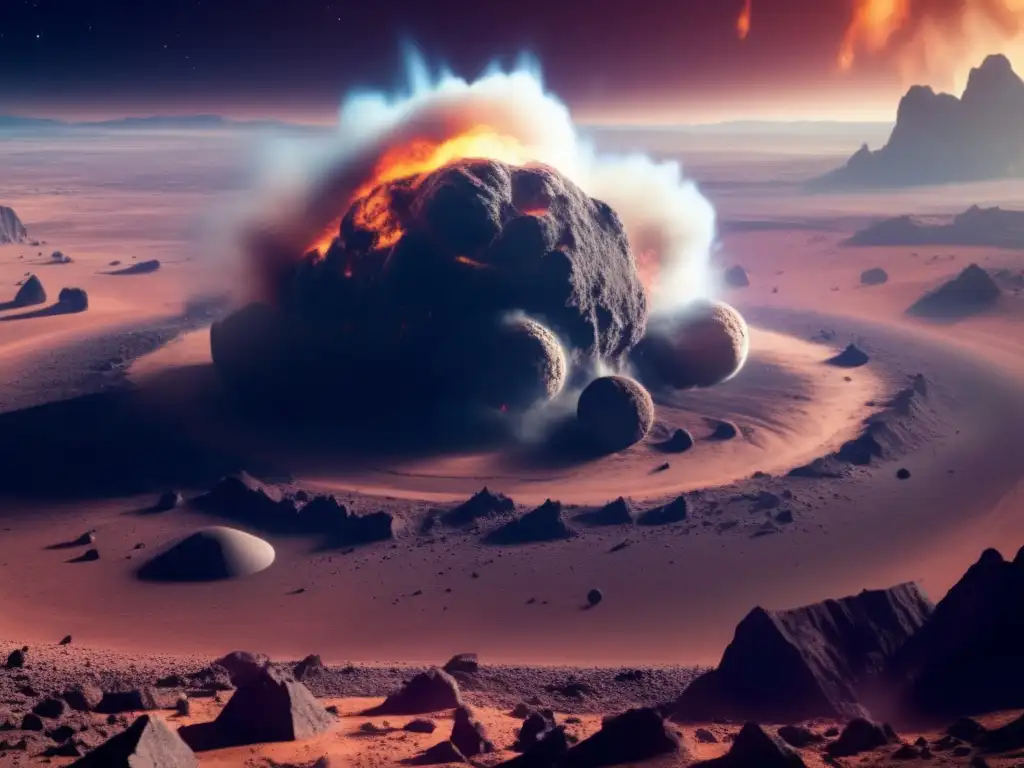 An upward view of an impact zone on a rugged planet's surface