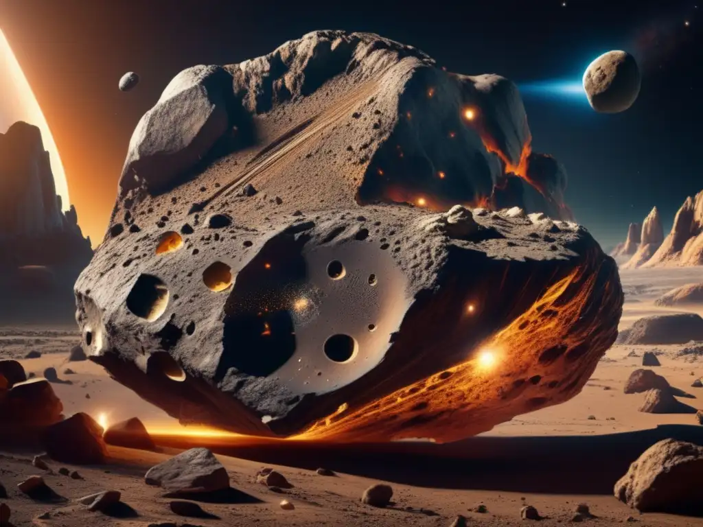 An awe-inspiring photograph of an asteroid, intricately detailed and showing a section cut away to reveal its interior