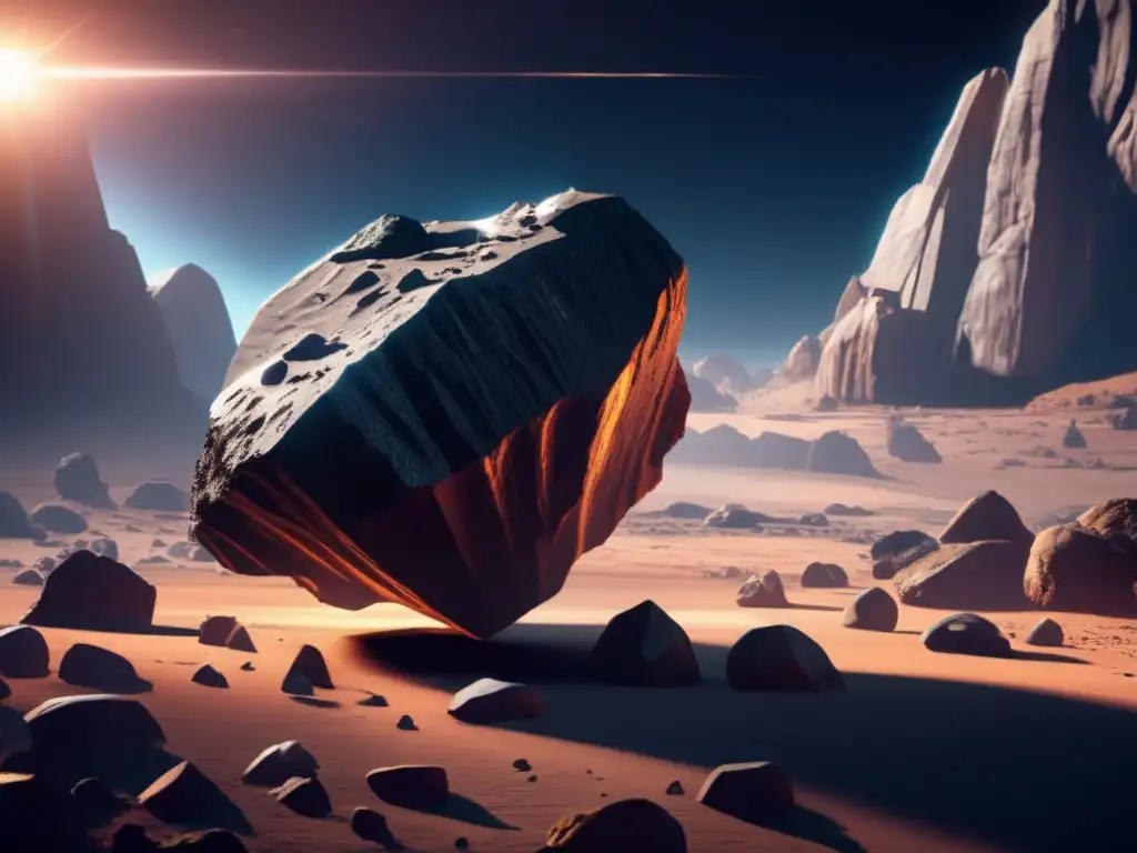 A gargantuan asteroid looms, jagged rocks and boulders piercing the darkness