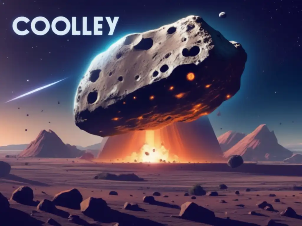 Mythic Celts Face Cosmic Threat: Cooley Asteroid Invasion An intricate asteroid, searing 'T' into the sky, commands attention in this photorealistic depiction of Coolea