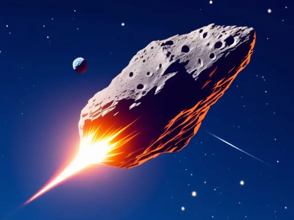 An ominous asteroid looms in the sky, its jagged surface casting a shadow on the earth below