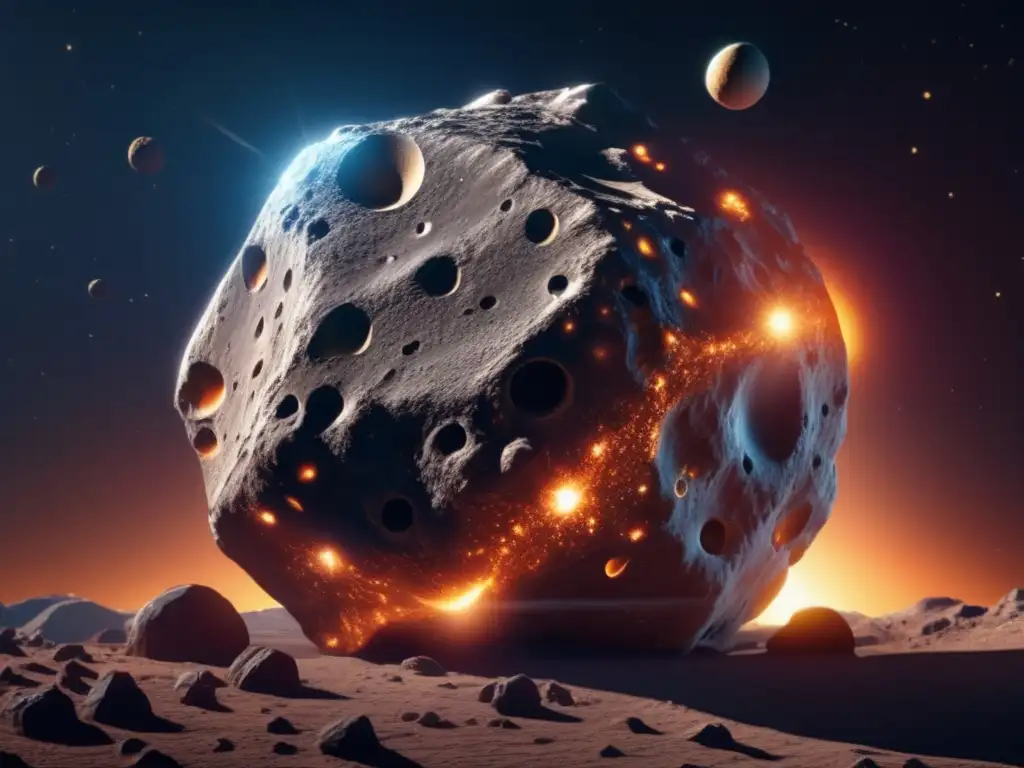 A stunning asteroid, like Medea, orbits the sun in this highly detailed, photorealistic image