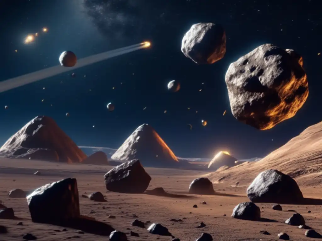 A closeup of a asteroid reveals intricate mining equipment, hinting at the potential resources of the vast space ahead