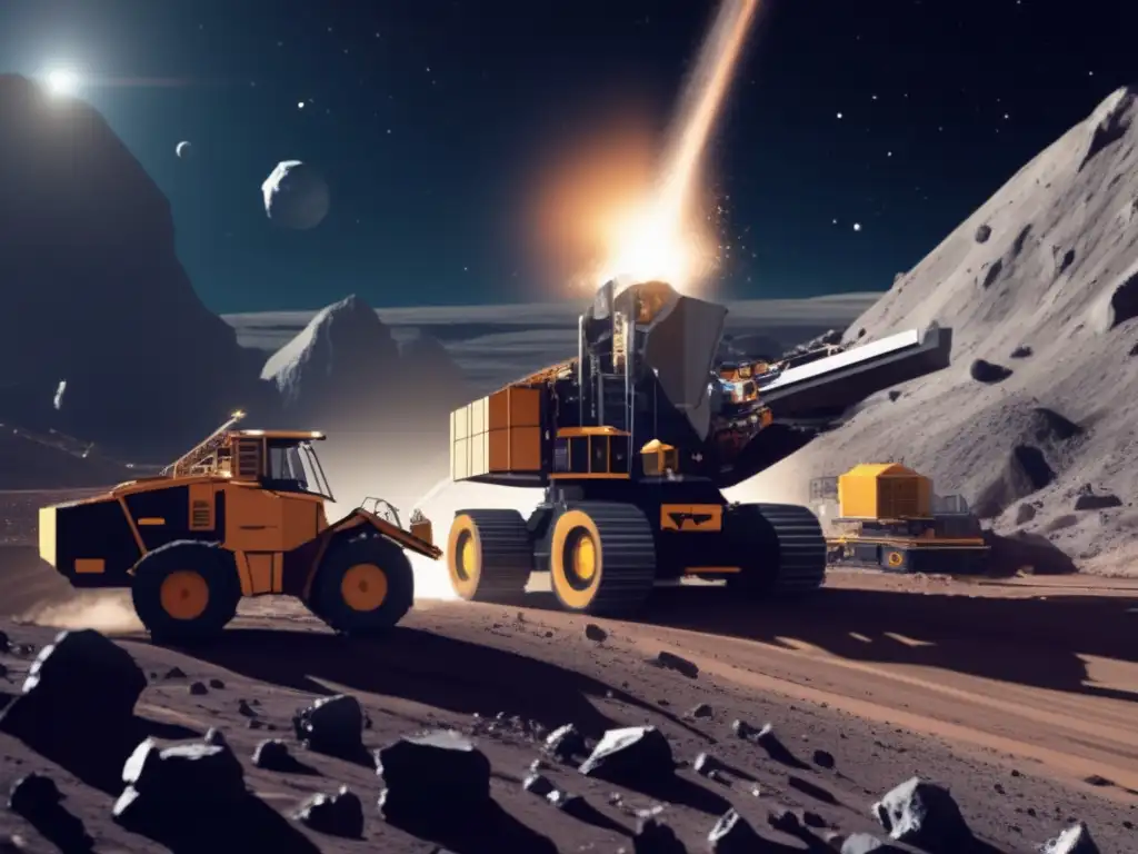 Detailed close-up of an asteroid mining operation