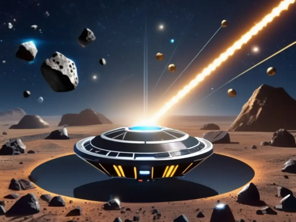 Robotic miners gather valuable resources on a monochromatic array of asteroids, surrounded by glittering metals