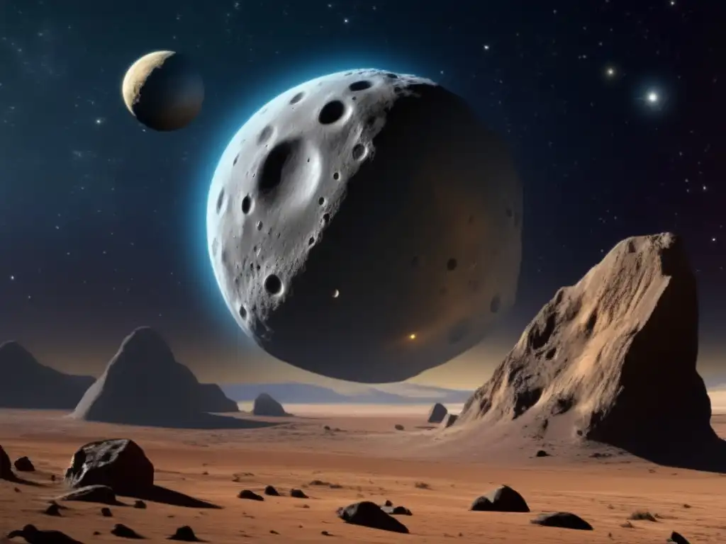 A colossal asteroid Nestor hovers in space, with a clear depiction of its surroundings