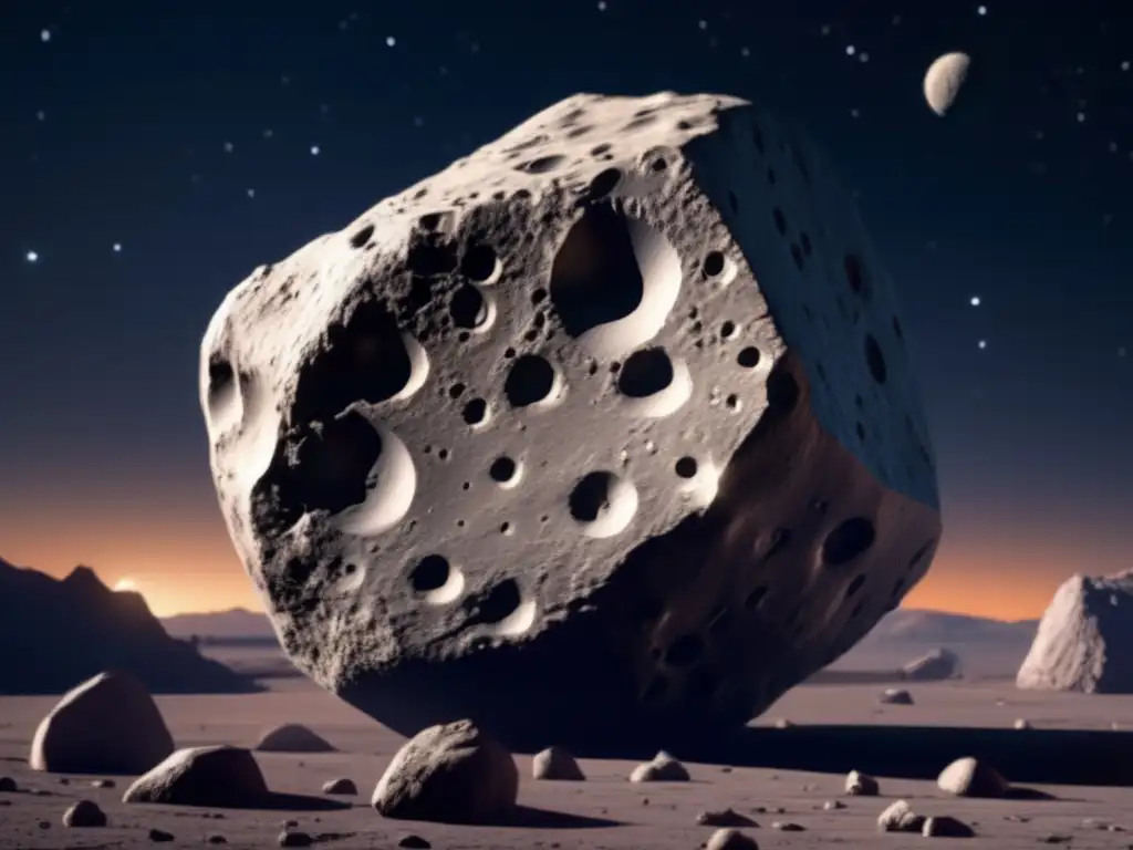 A stunning 8k ultradetailed photograph- Polar view of Asteroid Nysa, rocky surface with deep craters, sharp edges and jagged corners