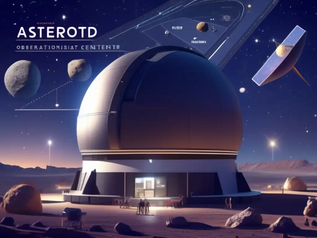 Observation on the Cosmic Frontier: Asteroid Expedition - A stunning photorealistic image of an asteroid observation center, filled with scientific wonder and awe