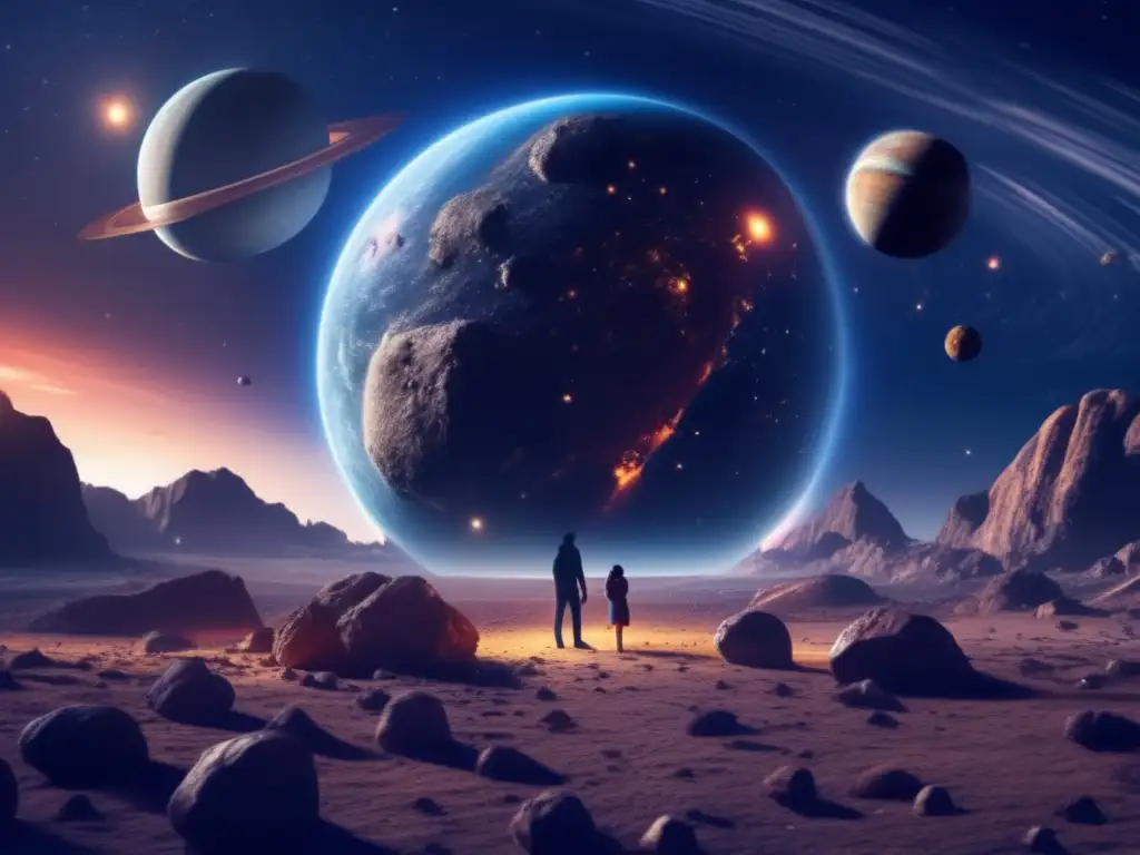 A diagram of a night sky obstructed by a gigantic asteroid hurtling towards Earth
