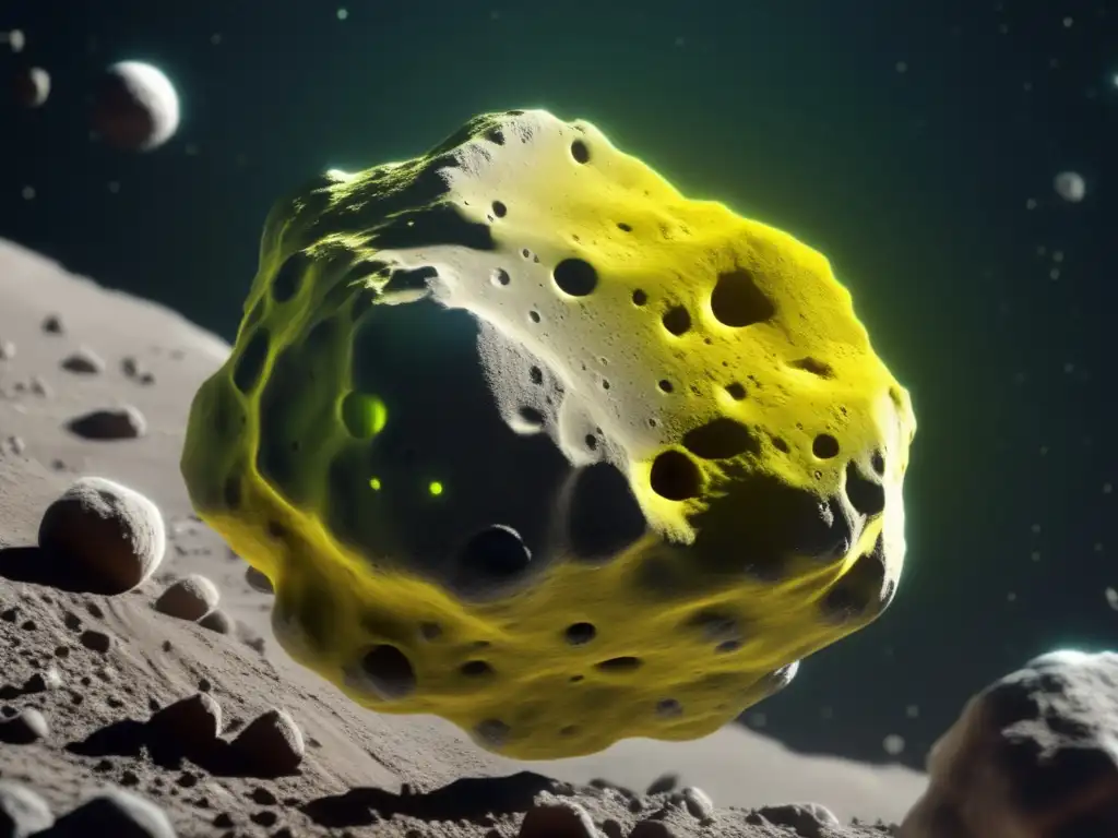 An asteroid shining bright with organic matter, scattered across its surface
