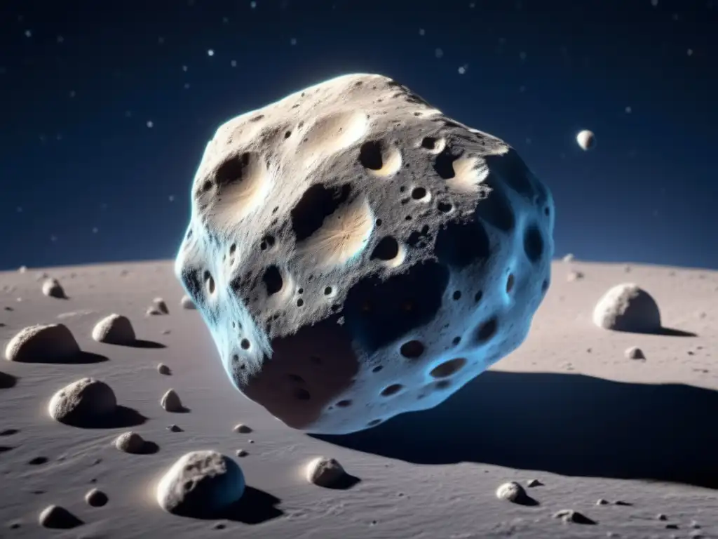 A stunning 8k resolution image of Asteroid Polites, with a deep blueish hue and intricate patterns, revealing its bright, vibrant surface