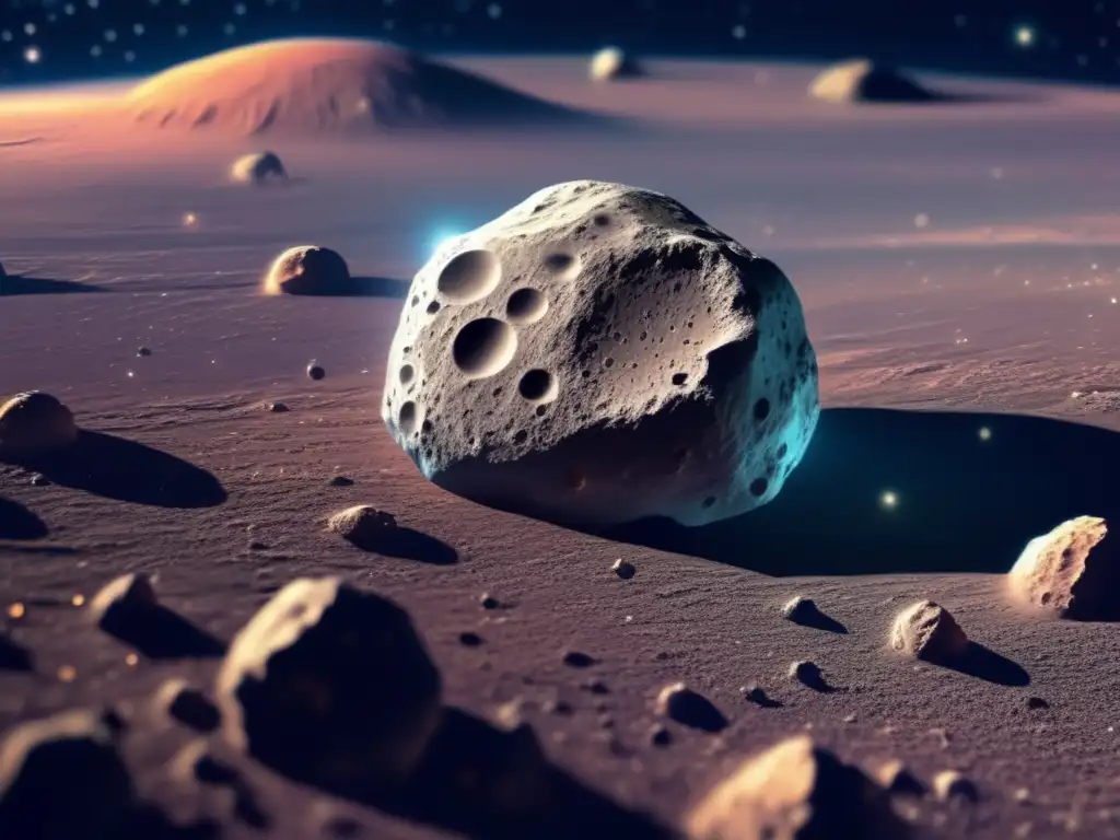 Polites: A closeup photograph of the unique, intricate surface of the asteroid, showcasing its stunning iridescent colors and textures