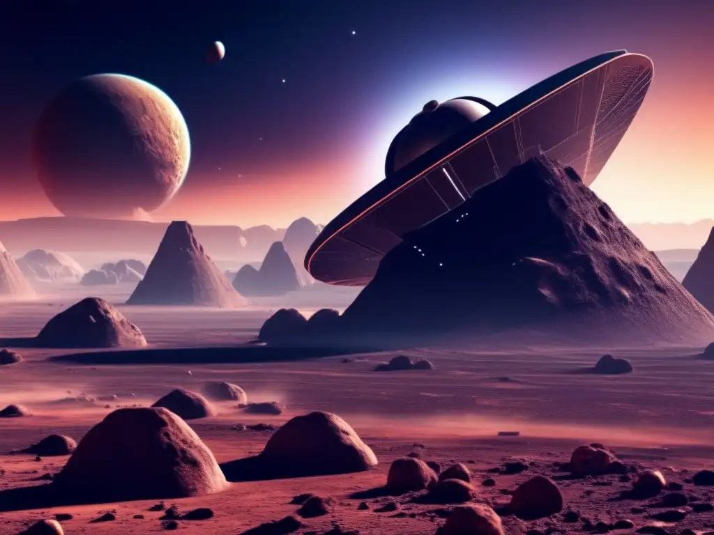 An asteroid looms over a radar station on an isolated planet, its rocky surface glowing in the 3D realistic style