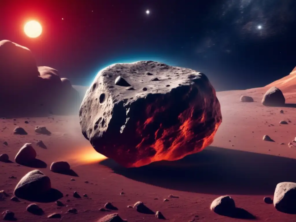 A mesmerizing closeup of a massive asteroid in space, 2 meters in diameter and boasting a smooth surface, bathed in bright sunlight