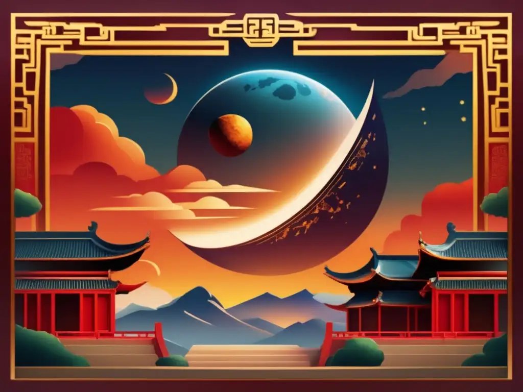 Ancient Chinese sky portent depicted in photorealistic style