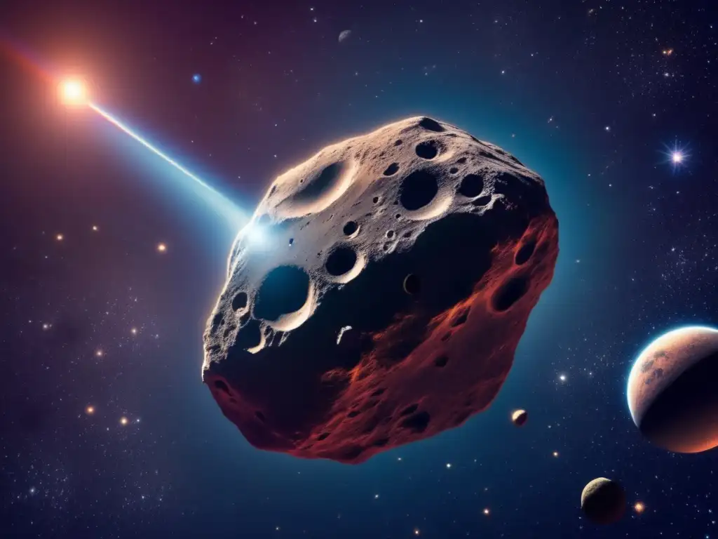 A gorgeous shot of a solitary asteroid in deep space, illuminated by a star's glow