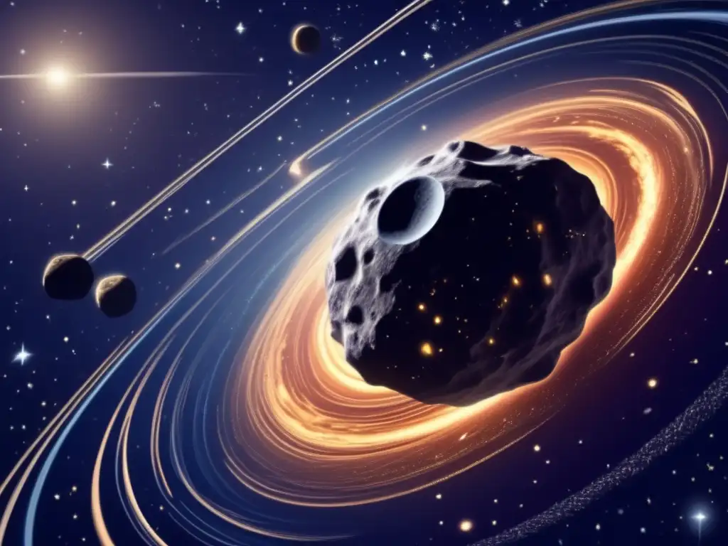 A mesmerizing image of a swirling asteroid storm, illuminated by the Earth's glow, with the Starry Plough constellation highlighting the background