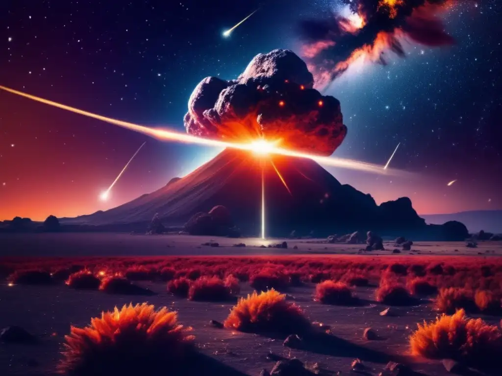A mesmerizing photo of a supernova explosion in a dense asteroid field, bathing the dark expanse in a fiery glow, creating a surreal and ethereal atmosphere