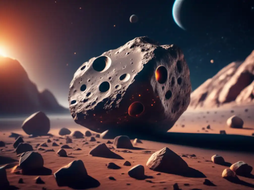 Distant asteroid orbiting in space, rotating slowly with sharp rocky surface speak of PLANAETE Commerce Laptop  