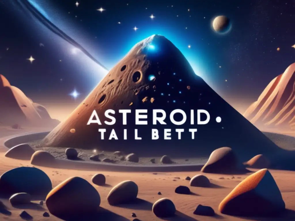 A stunning photorealistic depiction of an asteroid's tail emanating from its blowhole, etched with intricate celestial petroglyphs