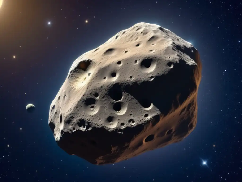 Captivating close-up of an asteroid, photographed with a telephoto lens in space