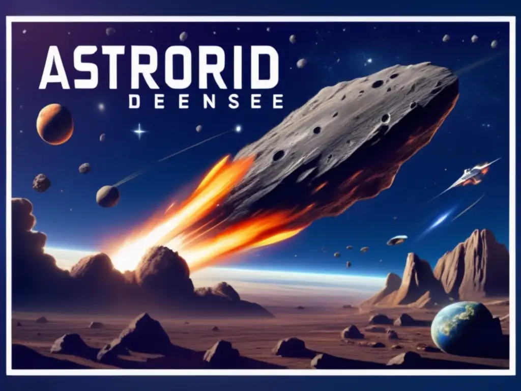 A photorealistic depiction of a menacing asteroid, circulating Earth's atmosphere, engendering a sense of dread and urgency