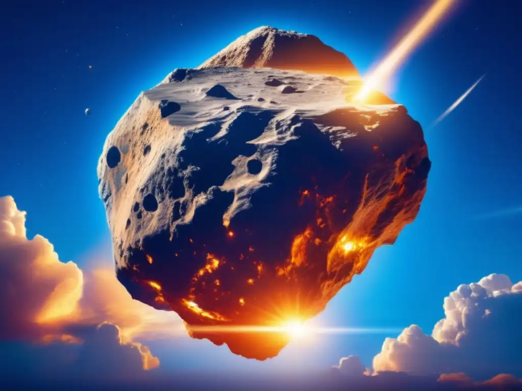 Sun-Kissed Asteroid: A Mystical Close-Up of the Clear Blue Sky A breathtaking close-up of a clear blue sky, with a radiant asteroid in the center