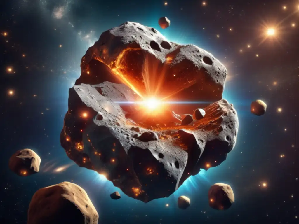 A magical asteroid surrounded by glistening crystals, bathed in soft light