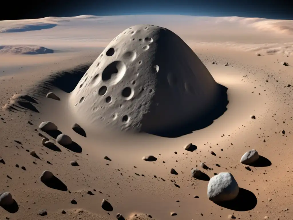 A stunning photorealistic depiction of Asteroid Zephyr, with jagged edges and craters, creates a sense of mystery and power