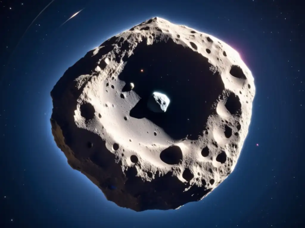 Dash - An awe-inspiring view of the '10115 1992 SK' asteroid, captured from space, features a prominent crater on its jagged surface