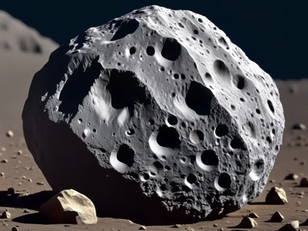 Closeup: Astroid 1620 Geographos's Rugged Terrain and Sharp Cliffs Illustrate the jagged cliffs and grooves of 1620 Geographos, a mysterious asteroid captured by a highly advanced telescope, transporting viewers to a distant, untamed world