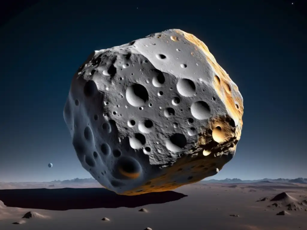 A captivating photorealistic image of asteroid 16 Psyche, photographed at 8k resolution