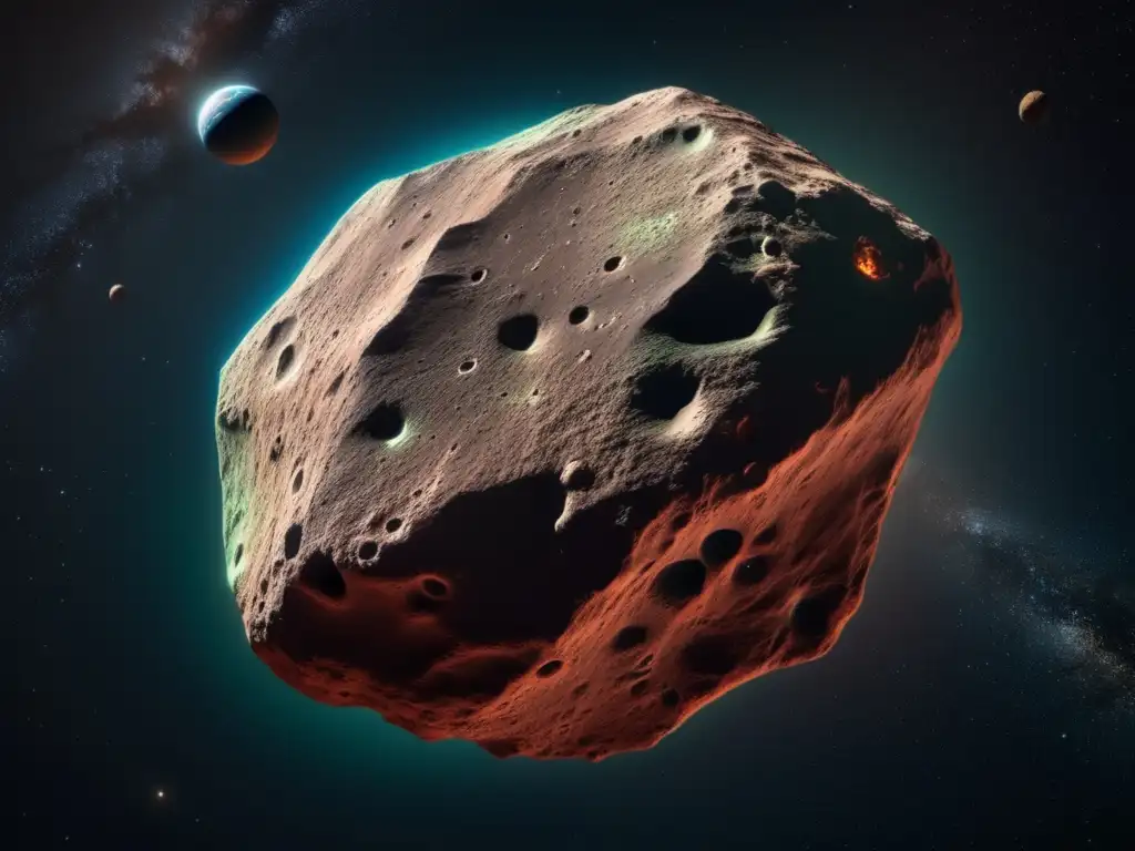 Marvel in the inky abyss, an asteroid's grandeur, with intricate details and reddish-brown hue, effortlessly drifts amidst the vastness of space