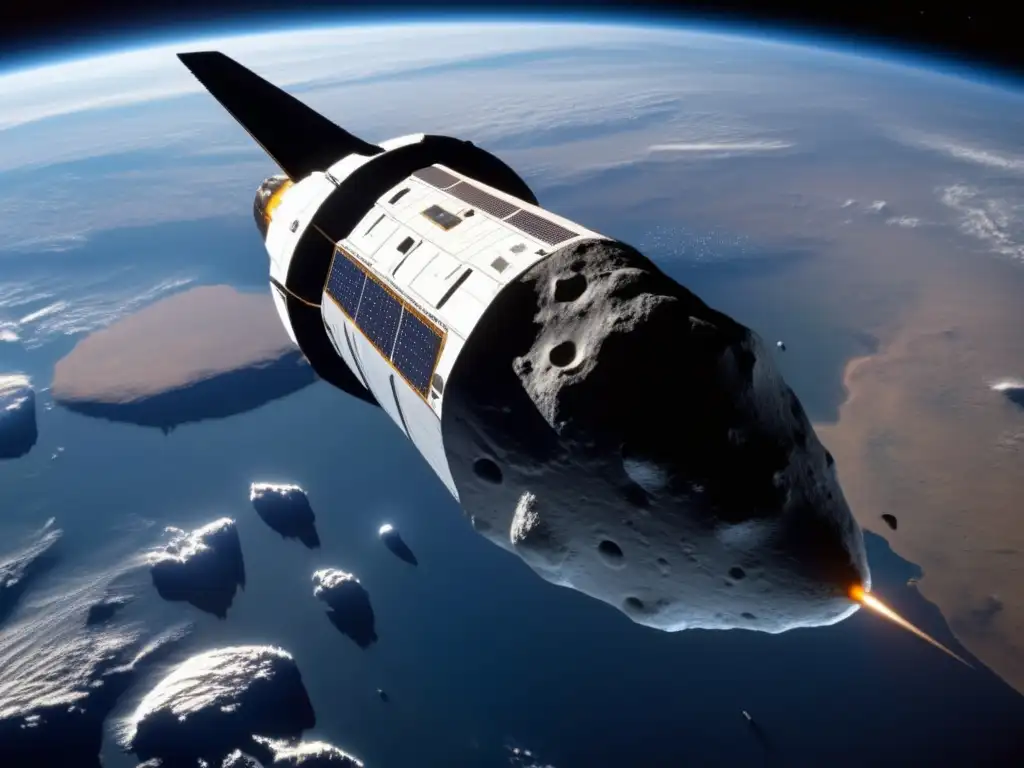 A breathtaking photorealistic image of Asteroid 2002 AA29 orbiting Earth, with NASA's Space Shuttle 'Columbia' in the background