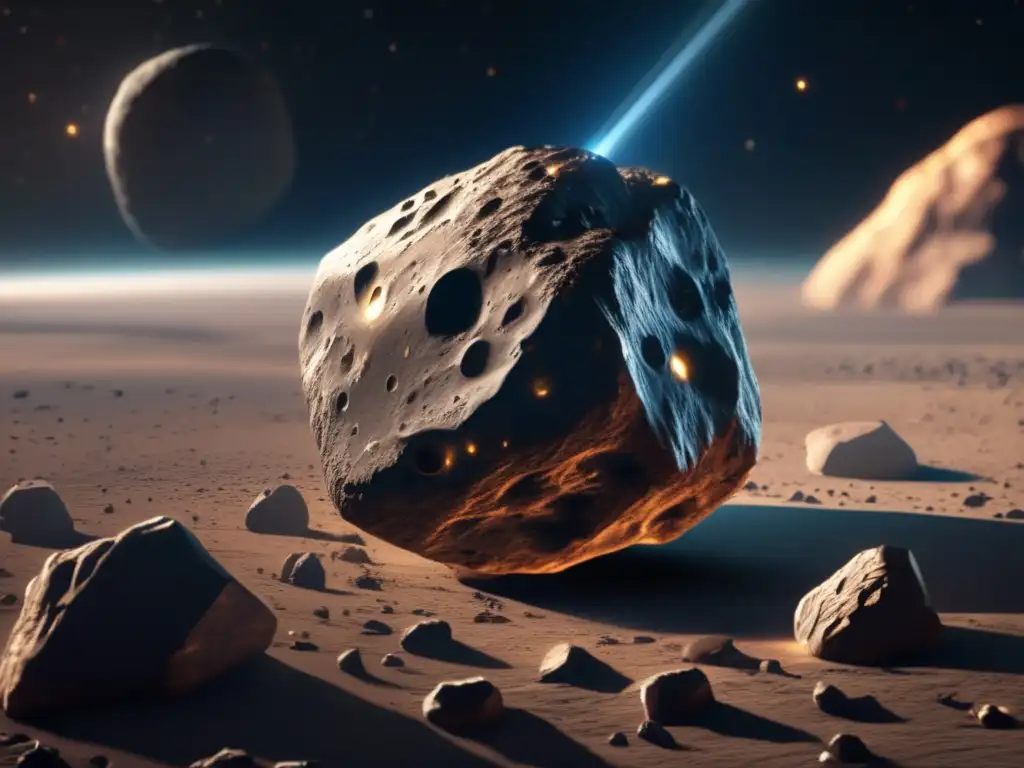 A mesmerizing photorealistic image of asteroid (29075) 1950 DA, illuminating the rugged terrain and surface of this celestial body