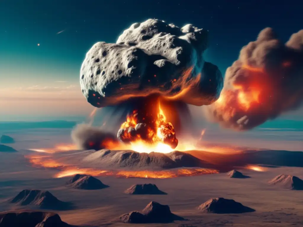 Asteroid 1950 DA flying towards Earth in a deadly approach, with Earth's bluegreen atmosphere visible in the background