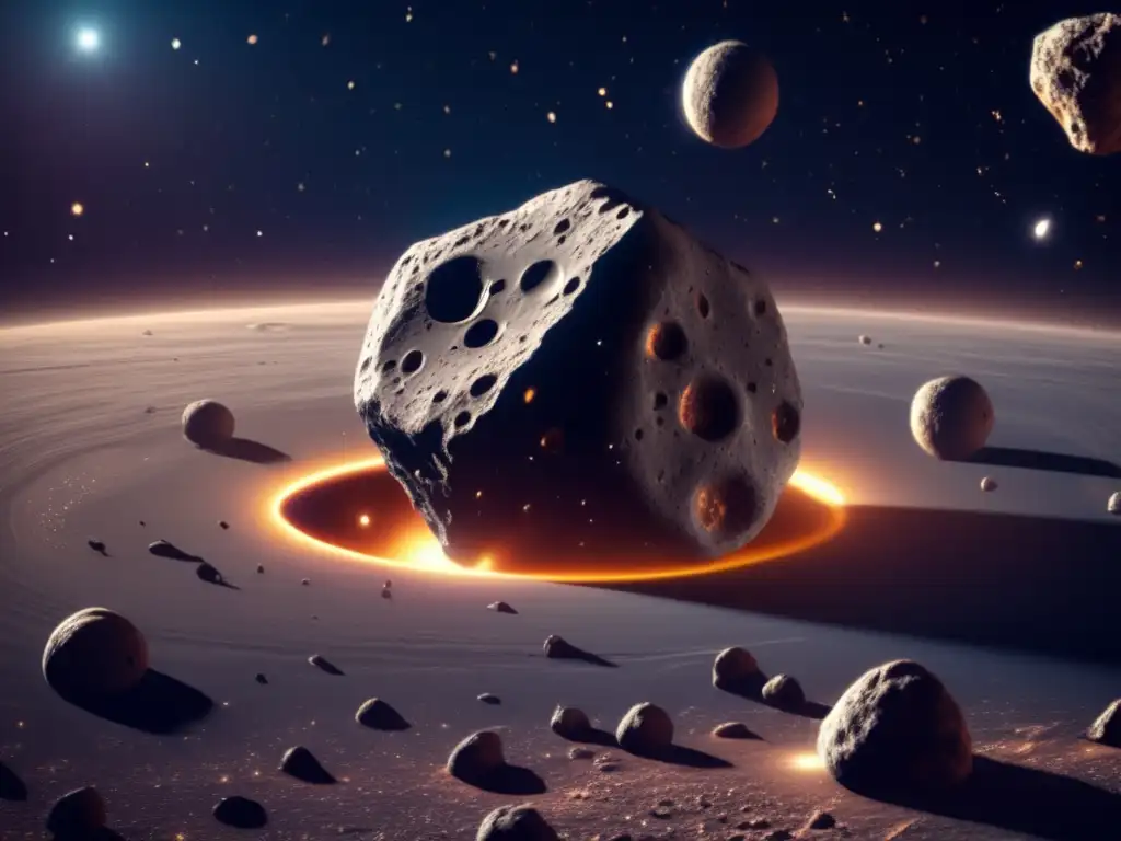 Dash: A stunning photorealistic image of a 3D asteroid in space, filled with intricate textures and craters