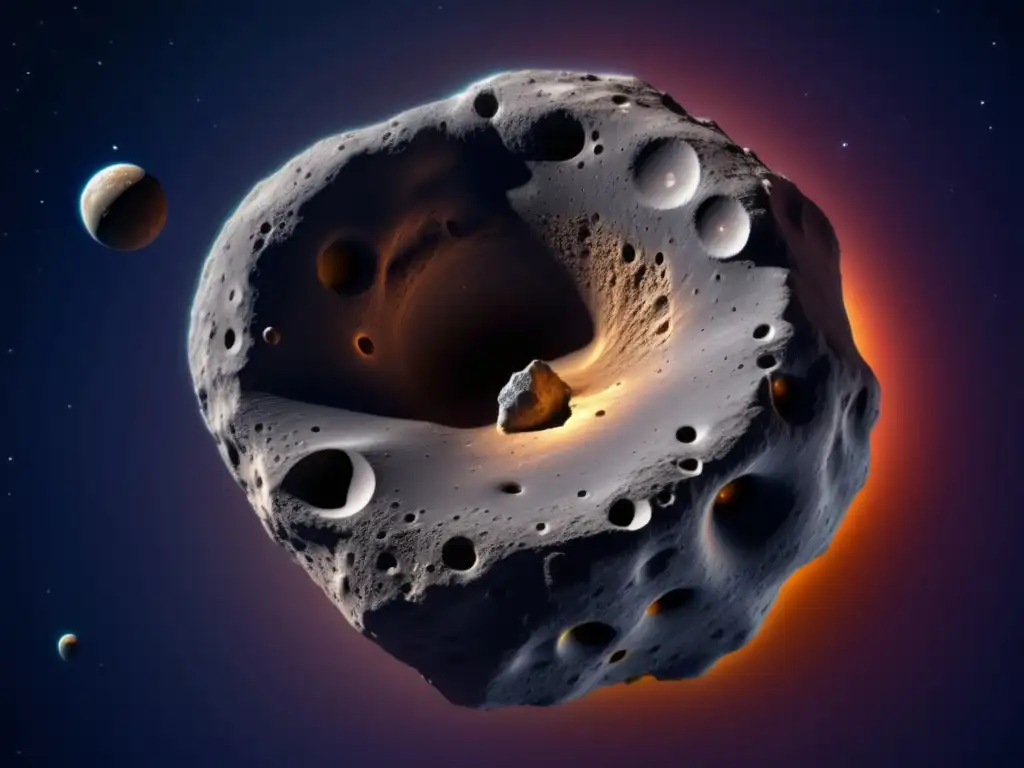 A magnificent photograph captures the, variegated surface of asteroid Aeneas, with meticulous detail visible in its craters, ridges, and textures